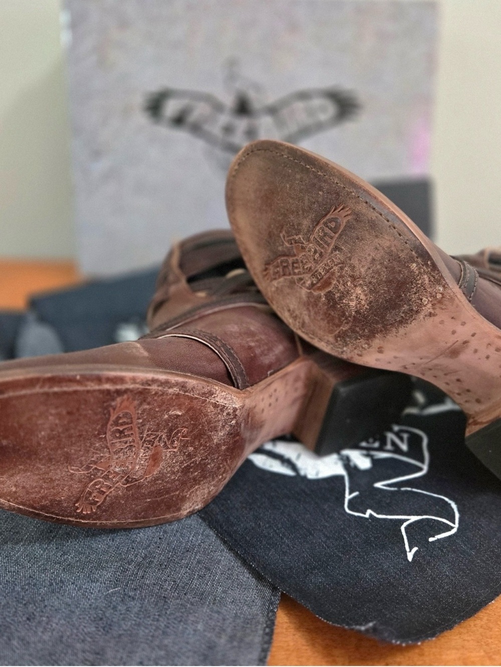 Freebird by Steven STAIR Booties Brown Leather Strappy Heel Fits Size 10-11 - Picture 5 of 10